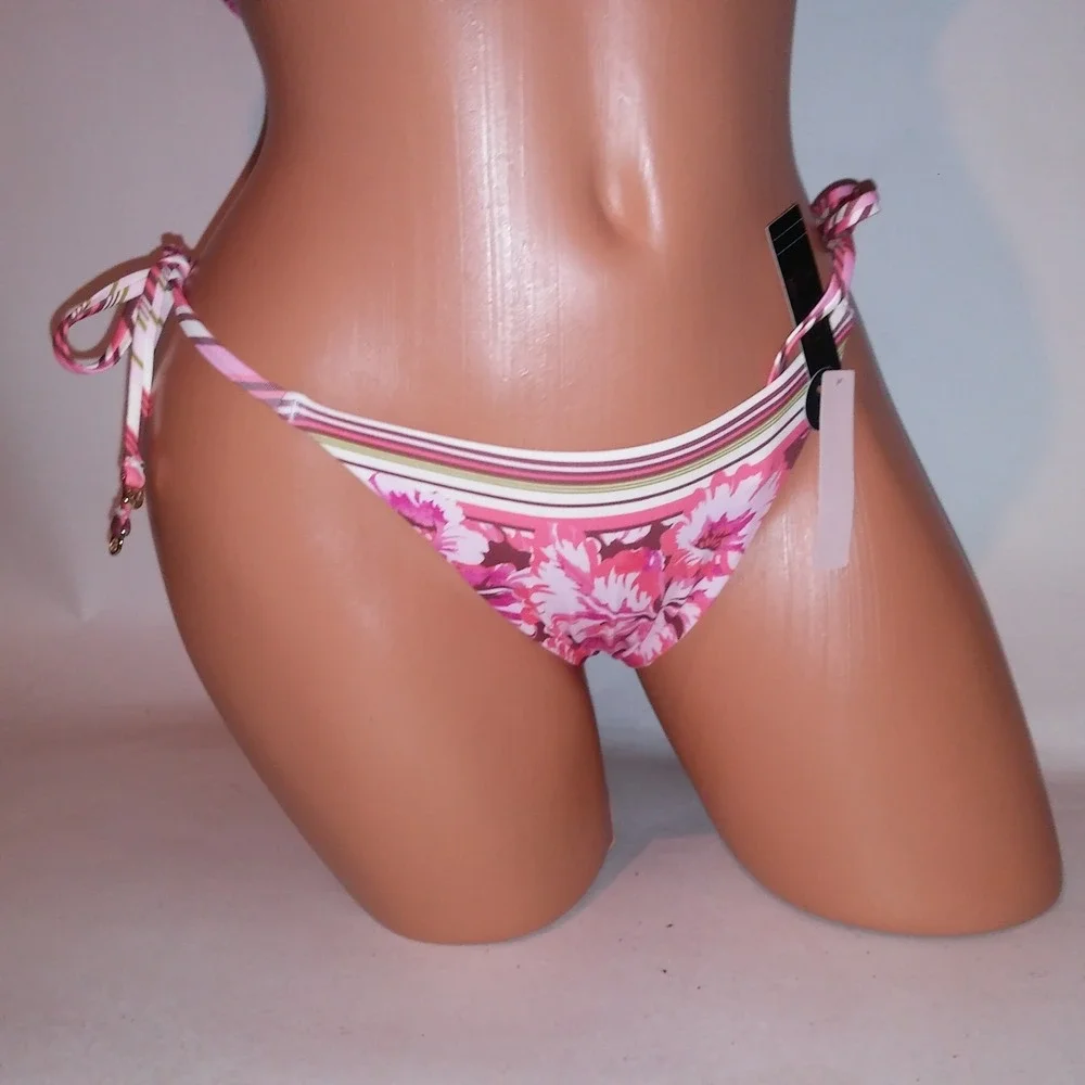 Victoria Secret Swim Bikini 34DD Top Small Cheeky Bottom Pink Floral Push Up New